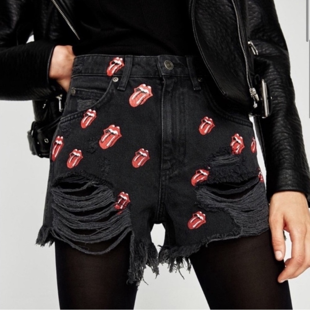 Zara The Rolling Stones Shorts Ripped Destroyed Distressed Frayed